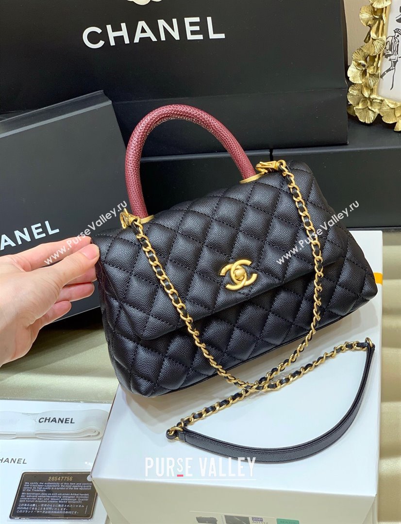 Chanel Small Flap Bag with Top Handle in Grained Calfskin A92990 Black/Burgundy 2024 Top Quality (SHUNY-24082326)