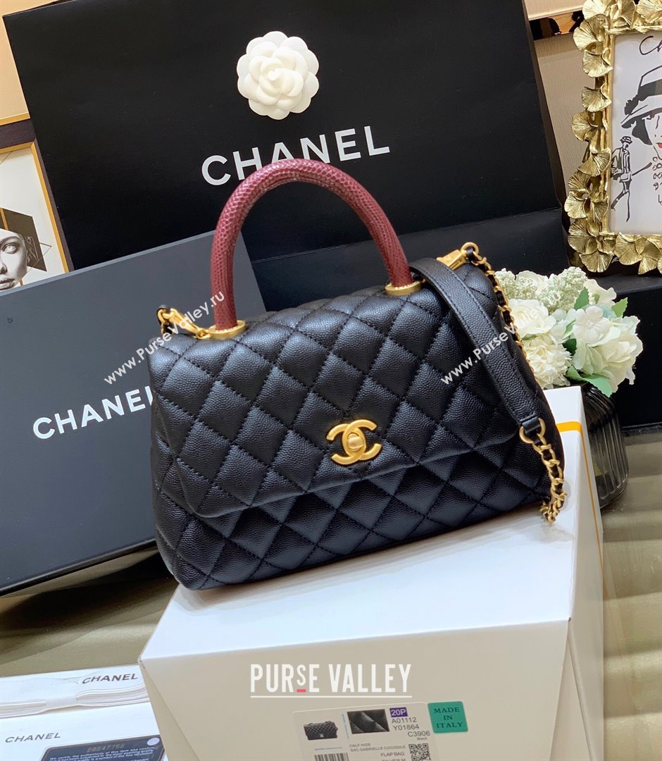 Chanel Small Flap Bag with Top Handle in Grained Calfskin A92990 Black/Burgundy 2024 Top Quality (SHUNY-24082326)