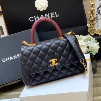 Chanel Small Flap Bag with Top Handle in Grained Calfskin A92990 Black/Burgundy 2024 Top Quality (SHUNY-24082326)