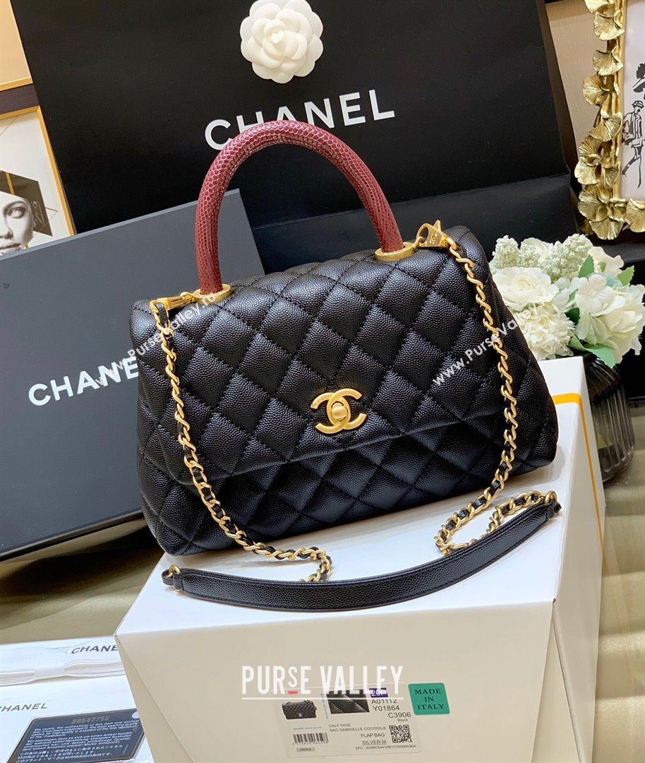 Chanel Small Flap Bag with Top Handle in Grained Calfskin A92990 Black/Burgundy 2024 Top Quality (SHUNY-24082326)