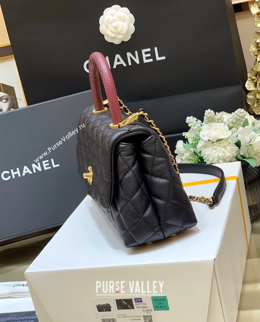 Chanel Small Flap Bag with Top Handle in Grained Calfskin A92990 Black/Burgundy 2024 Top Quality (SHUNY-24082326)