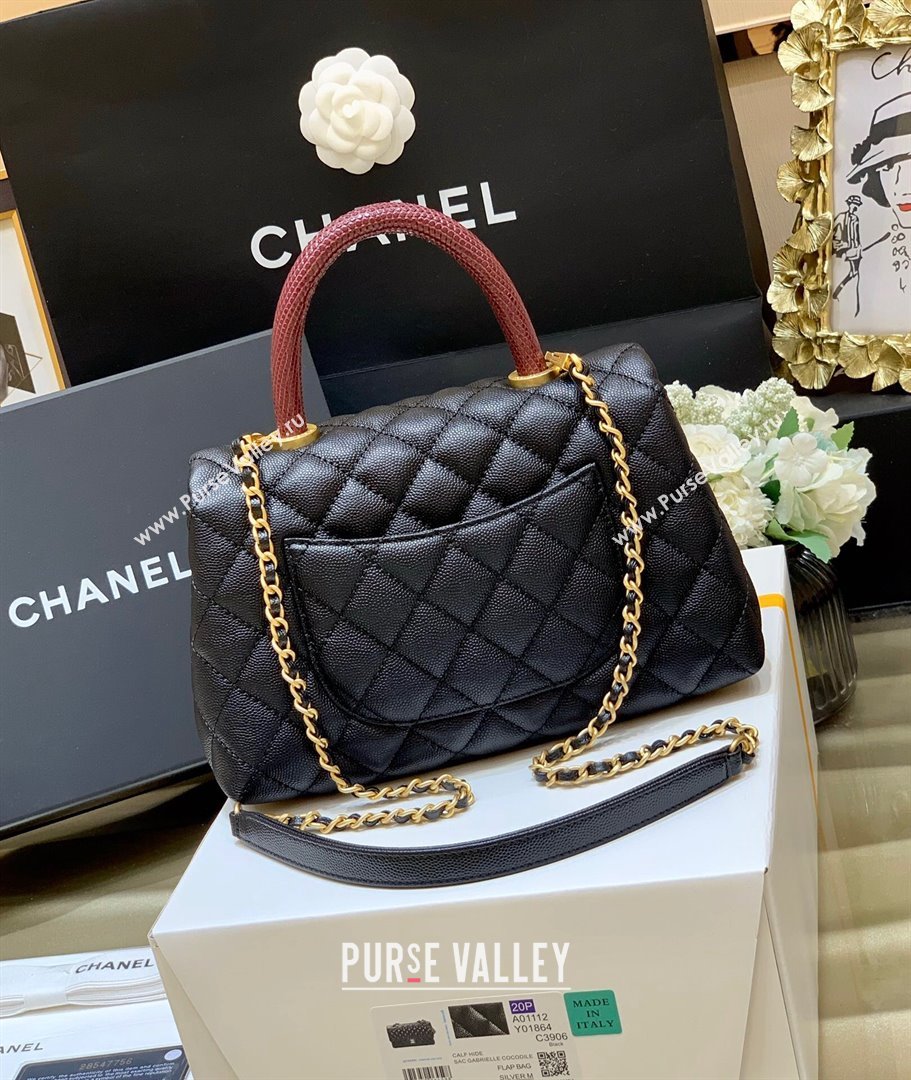 Chanel Small Flap Bag with Top Handle in Grained Calfskin A92990 Black/Burgundy 2024 Top Quality (SHUNY-24082326)