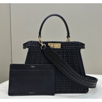 Fendi Peekaboo ISeeU Medium Bag in Black Interlaced Leather 80138L 2024 Top (CL-24031521)