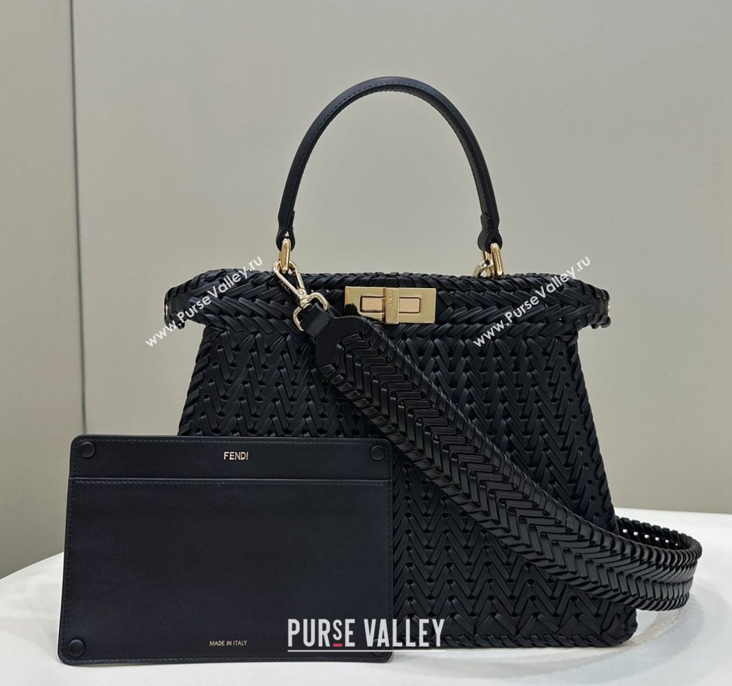 Fendi Peekaboo ISeeU Medium Bag in Black Interlaced Leather 80138L 2024 Top (CL-24031521)