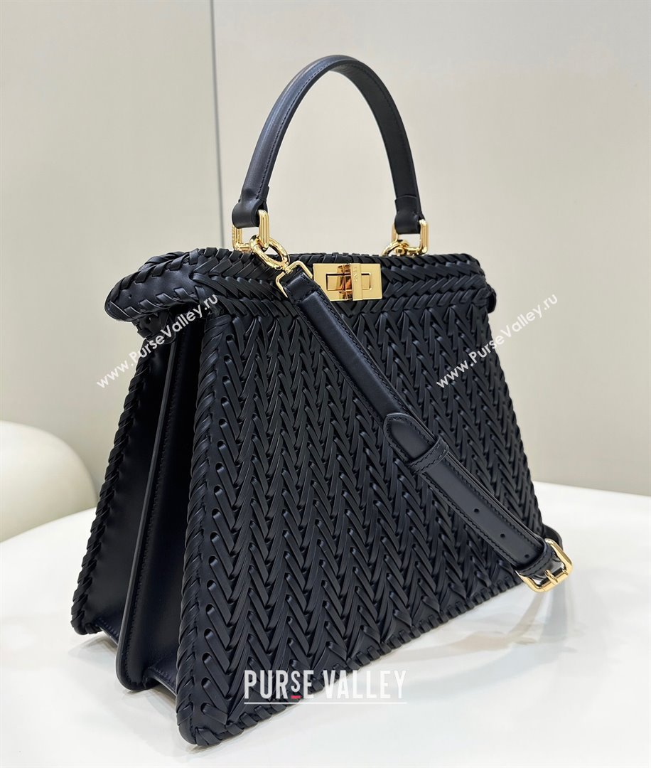 Fendi Peekaboo ISeeU Medium Bag in Black Interlaced Leather 80138L 2024 Top (CL-24031521)