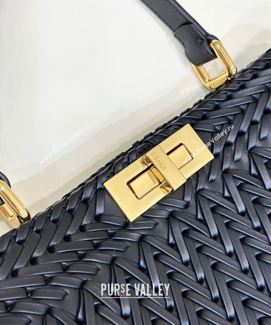 Fendi Peekaboo ISeeU Medium Bag in Black Interlaced Leather 80138L 2024 Top (CL-24031521)