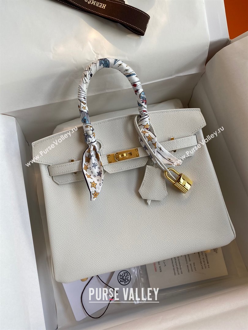 Hermes Birkin 25cm/30cm/35cm Bag in Original Epsom Leather Pure White/Gold 2024 (Full Handmade) (XYA-24070107)