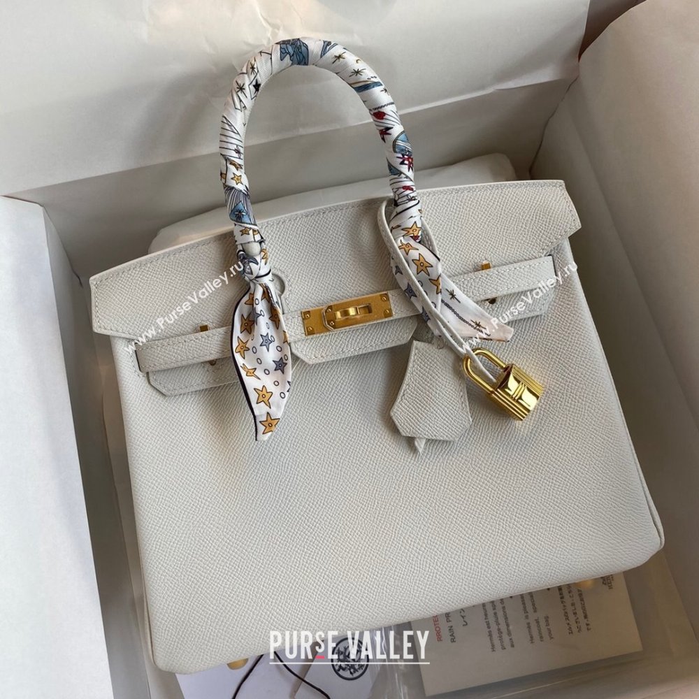 Hermes Birkin 25cm/30cm/35cm Bag in Original Epsom Leather Pure White/Gold 2024 (Full Handmade) (XYA-24070107)