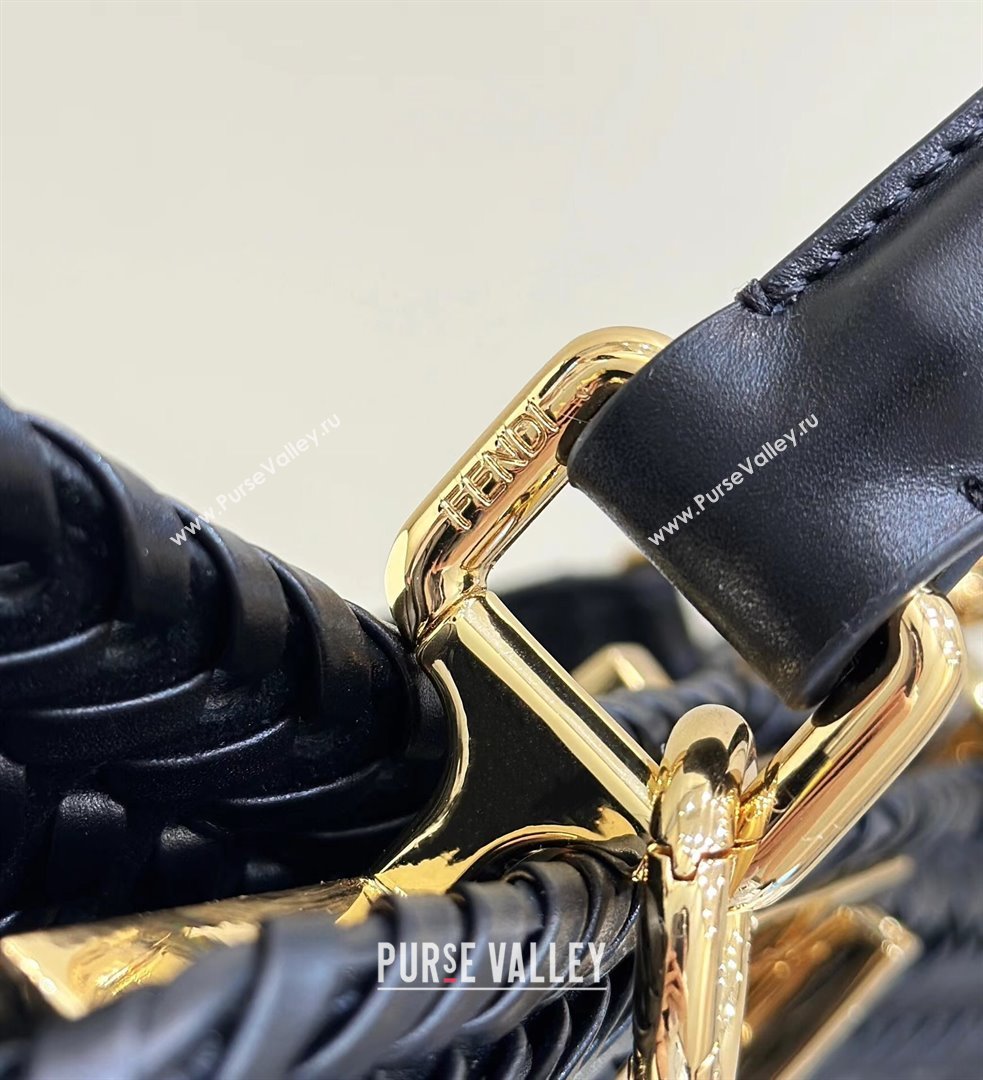 Fendi Peekaboo ISeeU Medium Bag in Black Interlaced Leather 80138L 2024 Top (CL-24031521)