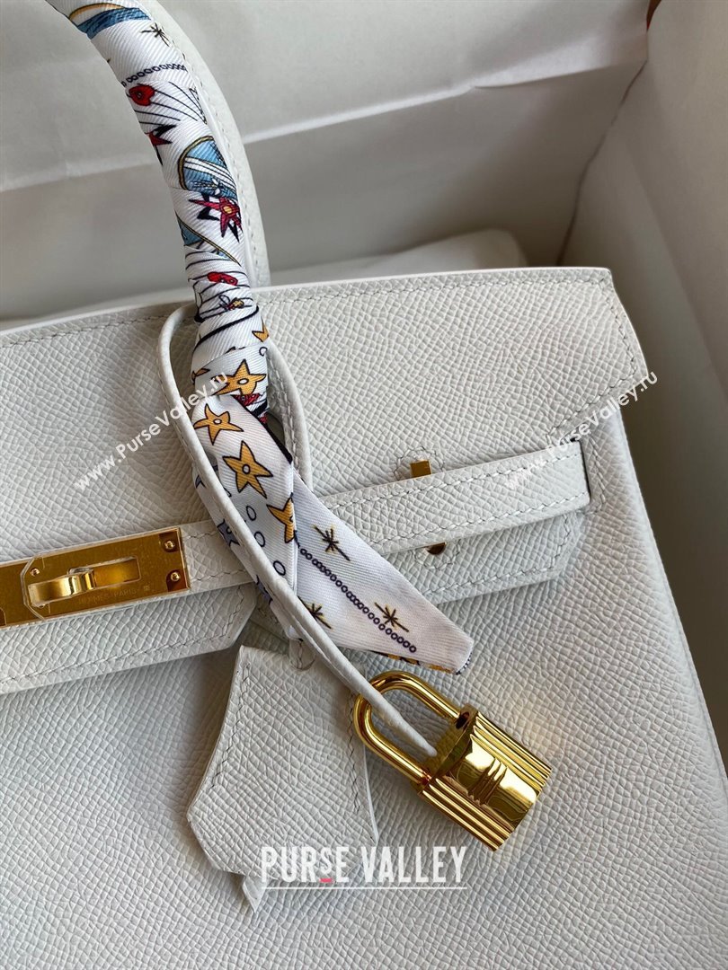 Hermes Birkin 25cm/30cm/35cm Bag in Original Epsom Leather Pure White/Gold 2024 (Full Handmade) (XYA-24070107)