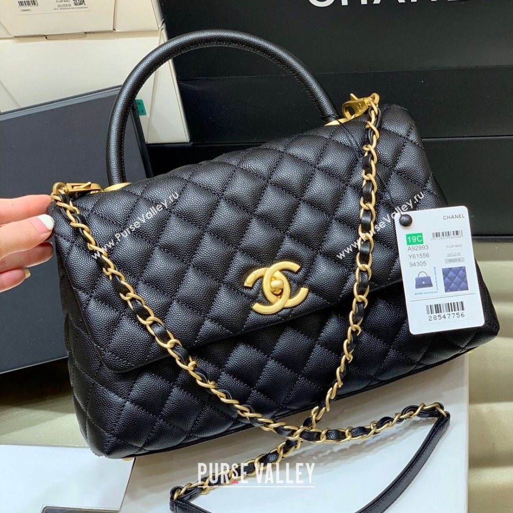 Chanel Medium Flap Bag with Top Handle in Grained Calfskin A92993 Black 2024 Top Quality (SHUNY-24082325)