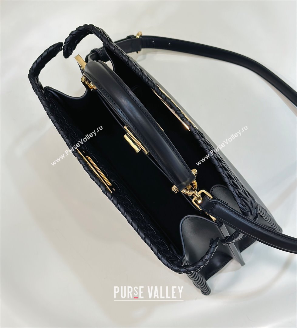 Fendi Peekaboo ISeeU Medium Bag in Black Interlaced Leather 80138L 2024 Top (CL-24031521)