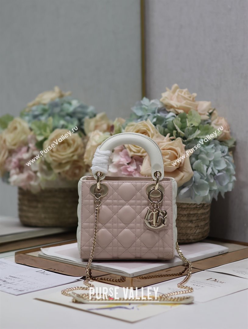 Dior Mini Lady Dior Bag in Two-Tone Cannage Lambskin 0505 White/Pink 2024 (XXG-24050919)