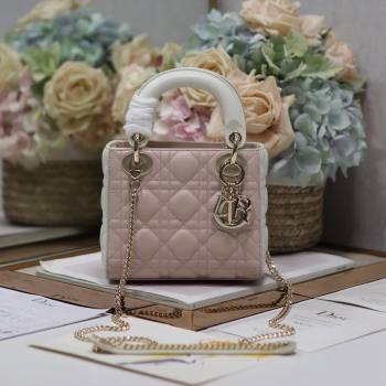 Dior Mini Lady Dior Bag in Two-Tone Cannage Lambskin 0505 White/Pink 2024 (XXG-24050919)