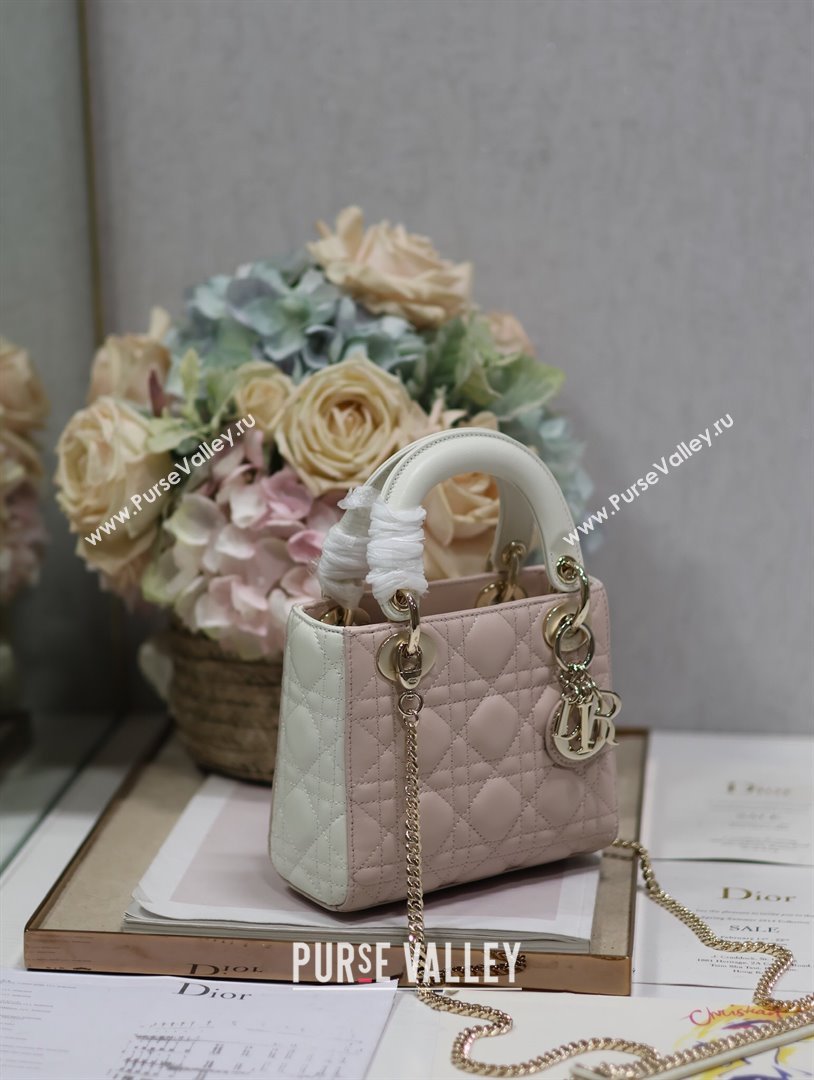 Dior Mini Lady Dior Bag in Two-Tone Cannage Lambskin 0505 White/Pink 2024 (XXG-24050919)