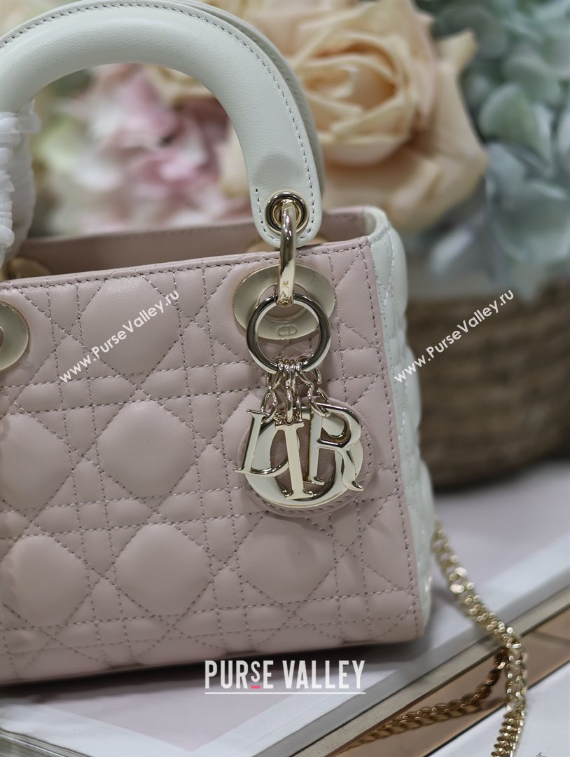 Dior Mini Lady Dior Bag in Two-Tone Cannage Lambskin 0505 White/Pink 2024 (XXG-24050919)