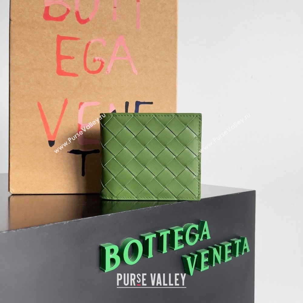 Bottega Veneta Intrecciato Leather Bi-Fold Wallet 63334 Green 02 2024 (MS-24012330)