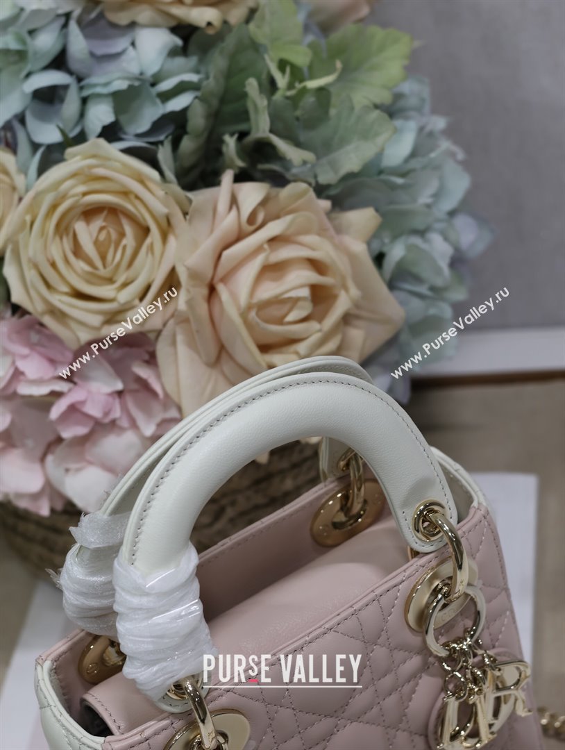 Dior Mini Lady Dior Bag in Two-Tone Cannage Lambskin 0505 White/Pink 2024 (XXG-24050919)