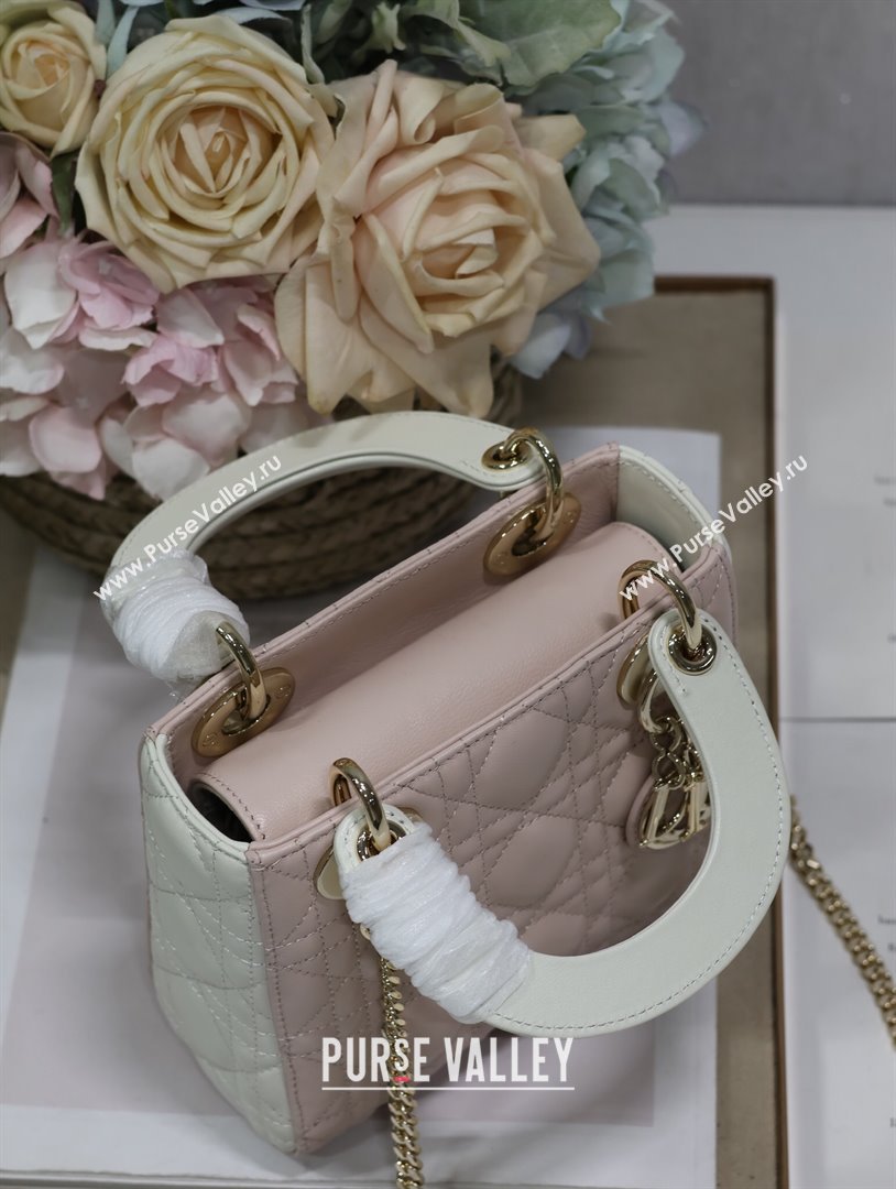 Dior Mini Lady Dior Bag in Two-Tone Cannage Lambskin 0505 White/Pink 2024 (XXG-24050919)