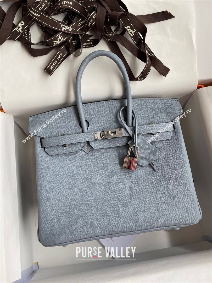 Hermes Birkin 25cm/30cm/35cm Bag in Original Epsom Leather Linen Blue/Silver 2024 (Full Handmade) (XYA-24070109)