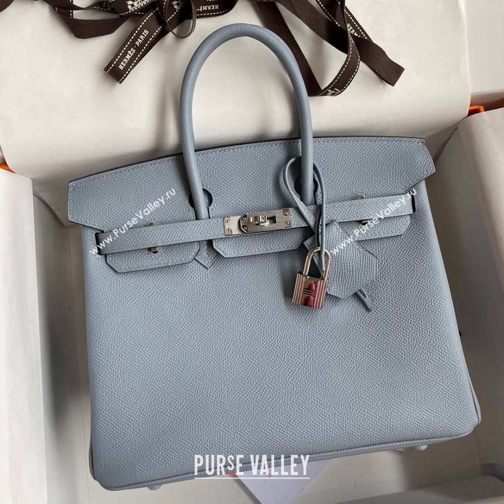 Hermes Birkin 25cm/30cm/35cm Bag in Original Epsom Leather Linen Blue/Silver 2024 (Full Handmade) (XYA-24070109)