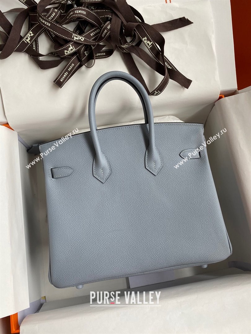 Hermes Birkin 25cm/30cm/35cm Bag in Original Epsom Leather Linen Blue/Silver 2024 (Full Handmade) (XYA-24070109)