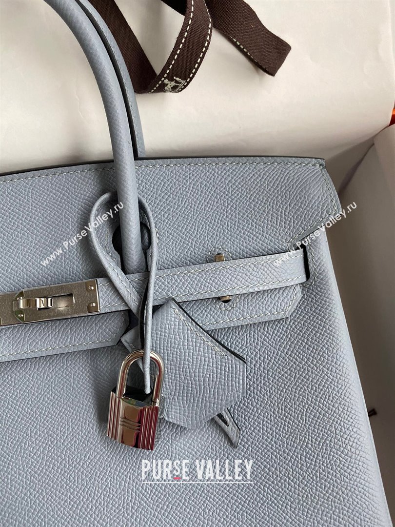 Hermes Birkin 25cm/30cm/35cm Bag in Original Epsom Leather Linen Blue/Silver 2024 (Full Handmade) (XYA-24070109)