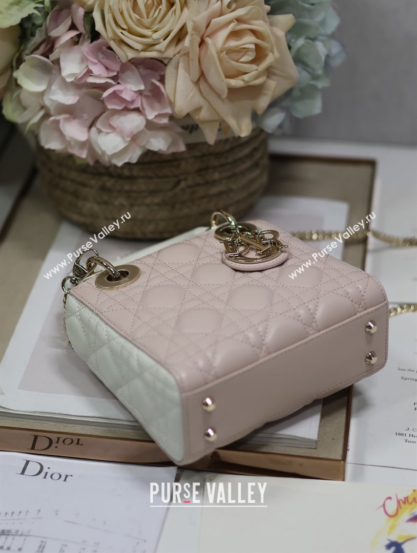 Dior Mini Lady Dior Bag in Two-Tone Cannage Lambskin 0505 White/Pink 2024 (XXG-24050919)