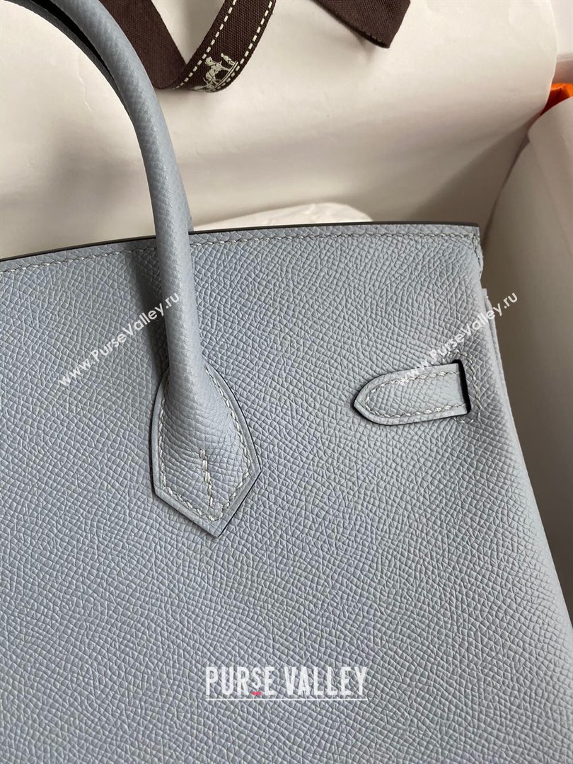 Hermes Birkin 25cm/30cm/35cm Bag in Original Epsom Leather Linen Blue/Silver 2024 (Full Handmade) (XYA-24070109)