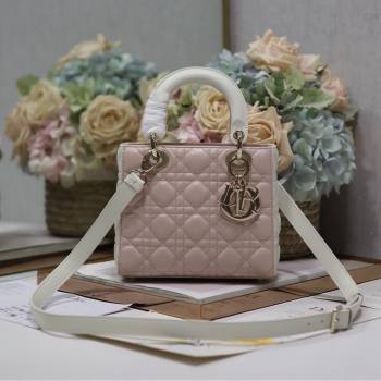 Dior Small Lady Dior Bag in Two-Tone Cannage Lambskin 0531 White/Pink 2024 (XXG-24050921)