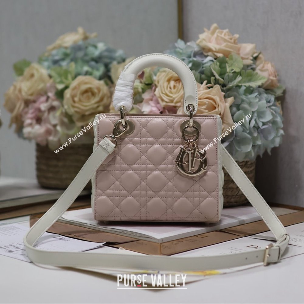 Dior Small Lady Dior Bag in Two-Tone Cannage Lambskin 0531 White/Pink 2024 (XXG-24050921)