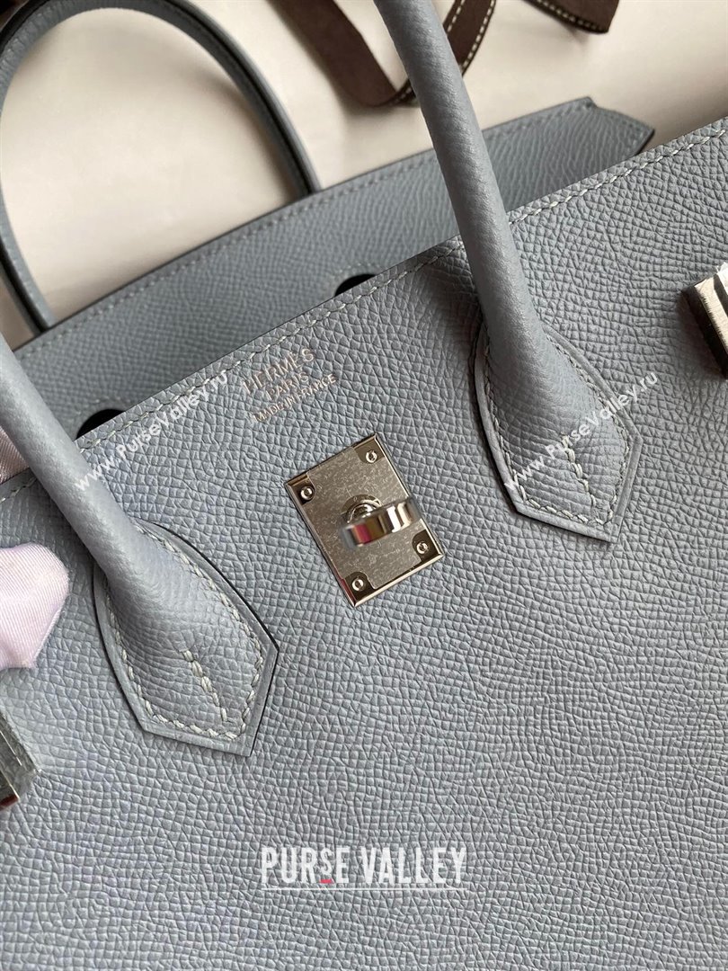 Hermes Birkin 25cm/30cm/35cm Bag in Original Epsom Leather Linen Blue/Silver 2024 (Full Handmade) (XYA-24070109)