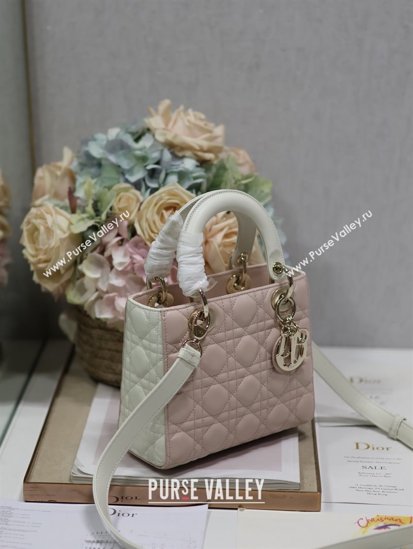 Dior Small Lady Dior Bag in Two-Tone Cannage Lambskin 0531 White/Pink 2024 (XXG-24050921)