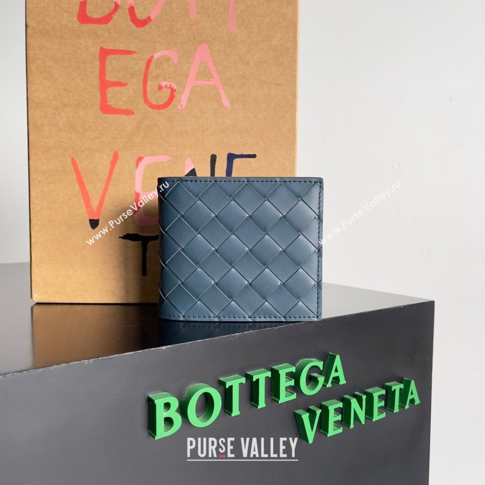 Bottega Veneta Intrecciato Leather Bi-Fold Wallet 63334 Deep Blue 2024 (MS-24012331)