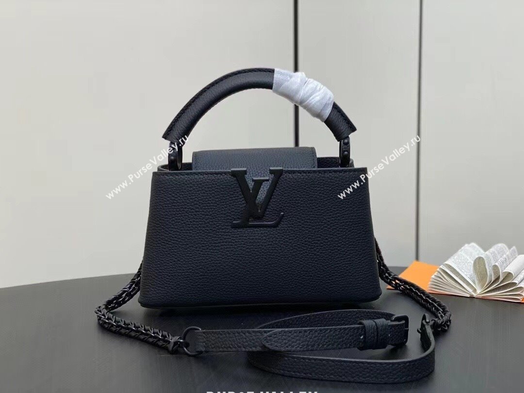 Louis Vuitton Capucines East-West Mini Bag in Matte Calfskin M23955 All Black 2024 (JUAN-24031502)