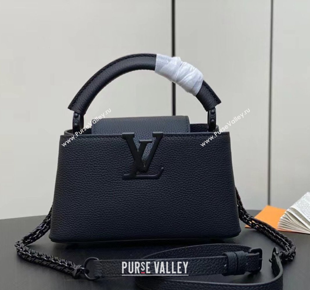 Louis Vuitton Capucines East-West Mini Bag in Matte Calfskin M23955 All Black 2024 (JUAN-24031502)