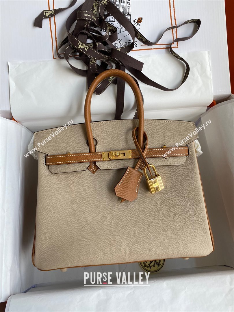 Hermes Birkin 25cm/30cm/35cm Bag in Original Epsom Leather Trench Coat Grey/Brown/Gold 2024 (Full Handmade) (XYA-24070110)