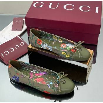 Gucci Flora Printed Ballet Flats Dark Green 2025 ‎840726 (MD-250828053)