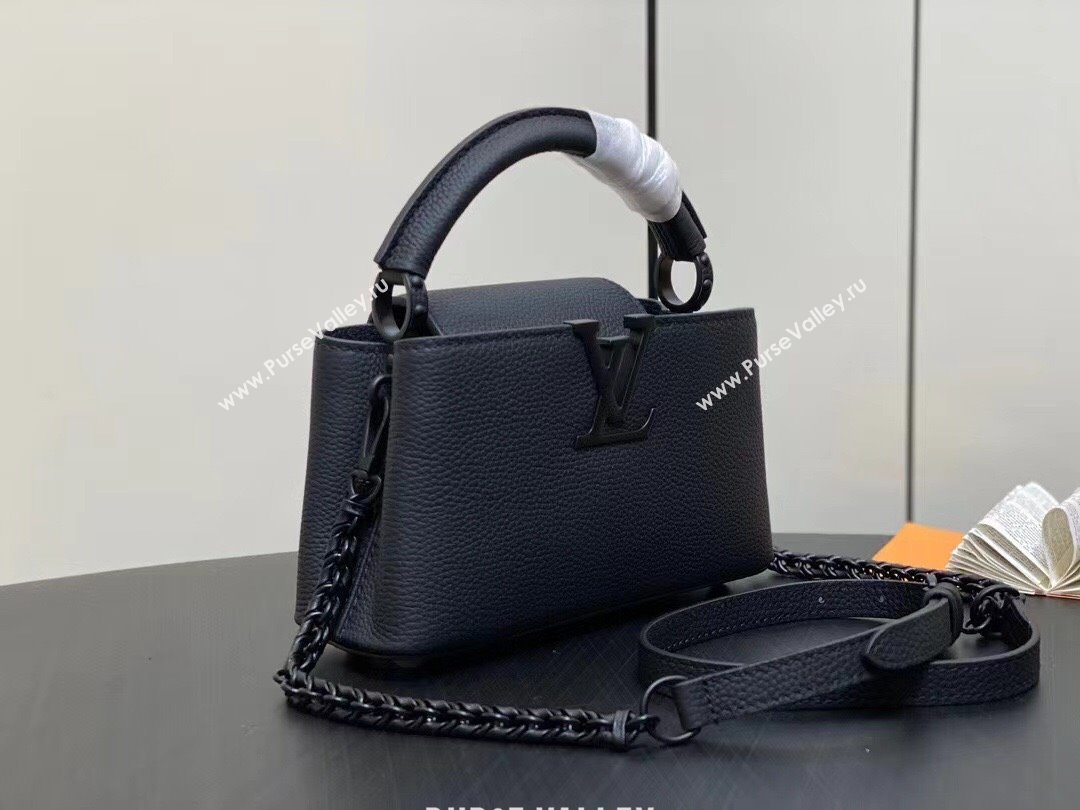 Louis Vuitton Capucines East-West Mini Bag in Matte Calfskin M23955 All Black 2024 (JUAN-24031502)