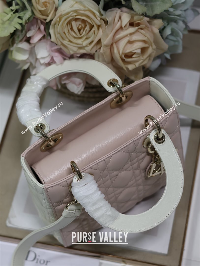 Dior Small Lady Dior Bag in Two-Tone Cannage Lambskin 0531 White/Pink 2024 (XXG-24050921)