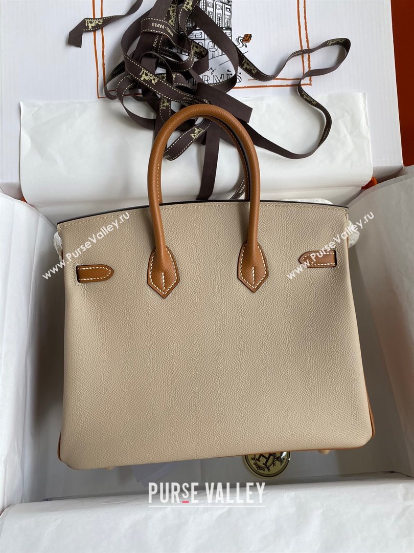 Hermes Birkin 25cm/30cm/35cm Bag in Original Epsom Leather Trench Coat Grey/Brown/Gold 2024 (Full Handmade) (XYA-24070110)