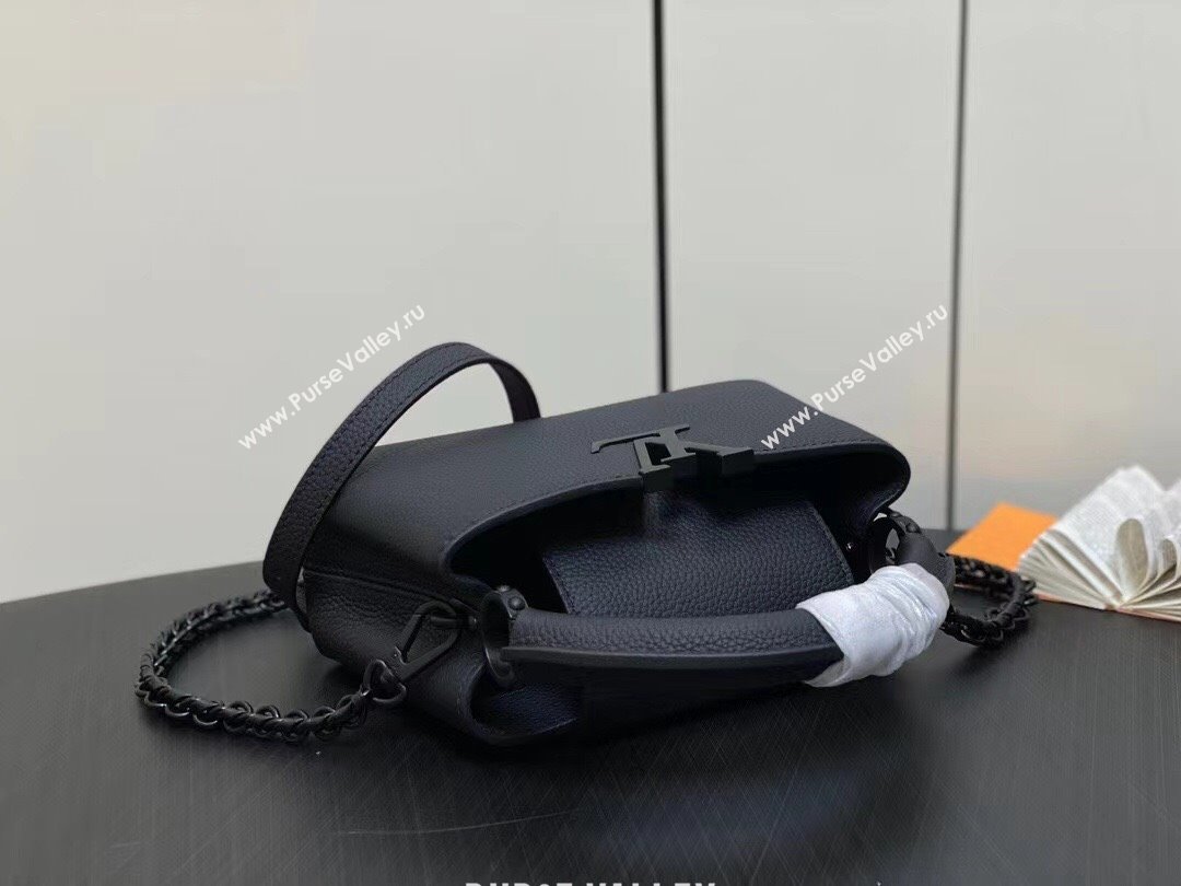 Louis Vuitton Capucines East-West Mini Bag in Matte Calfskin M23955 All Black 2024 (JUAN-24031502)