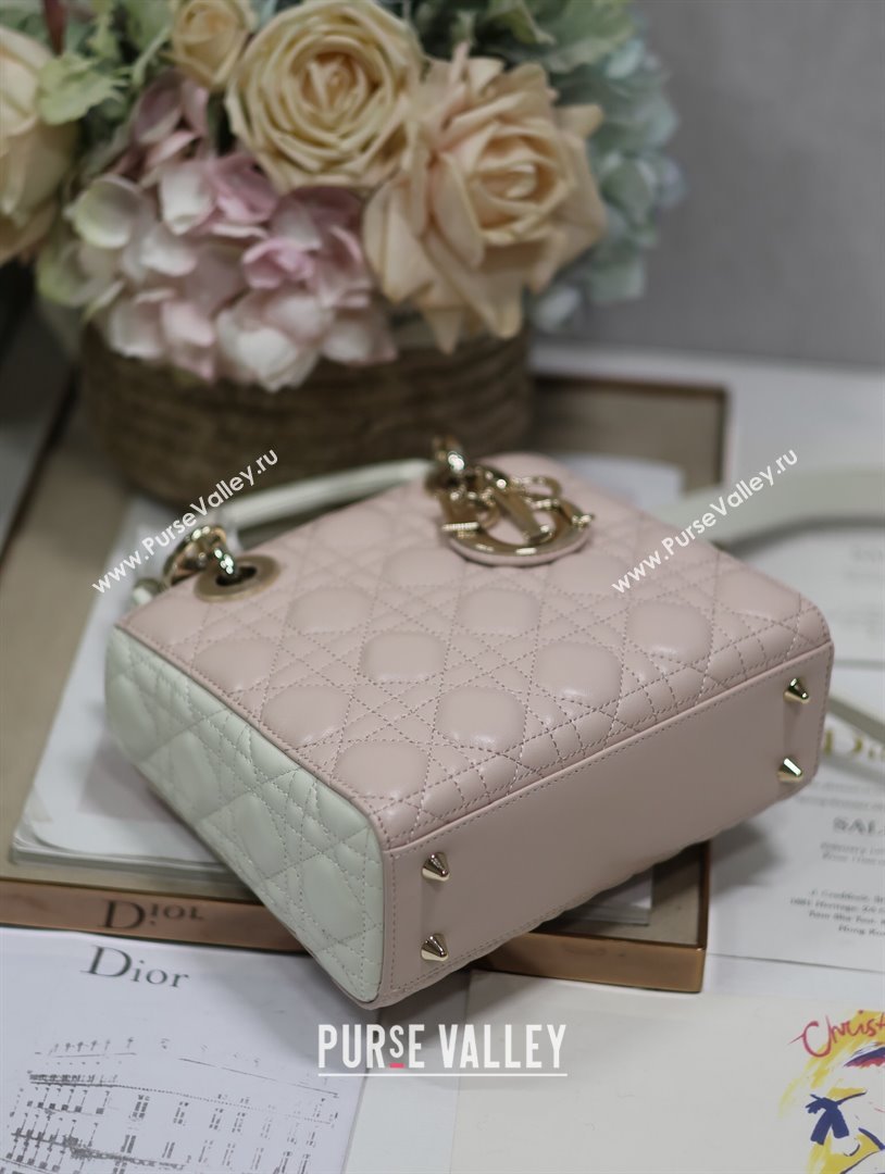 Dior Small Lady Dior Bag in Two-Tone Cannage Lambskin 0531 White/Pink 2024 (XXG-24050921)