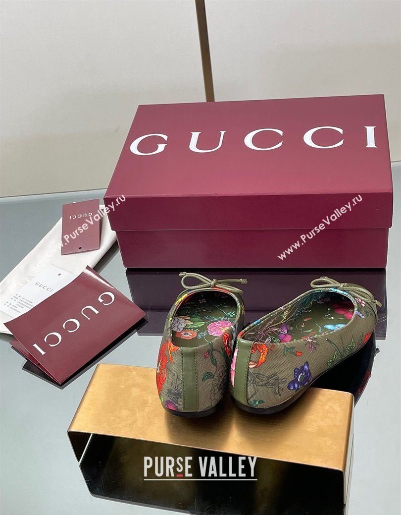 Gucci Flora Printed Ballet Flats Dark Green 2025 ‎840726 (MD-250828053)