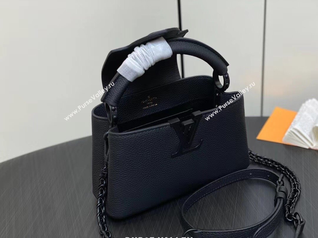 Louis Vuitton Capucines East-West Mini Bag in Matte Calfskin M23955 All Black 2024 (JUAN-24031502)