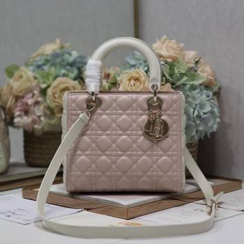Dior Medium Lady Dior Bag in Two-Tone Cannage Lambskin 5651 White/Pink 2024 (XXG-24050920)