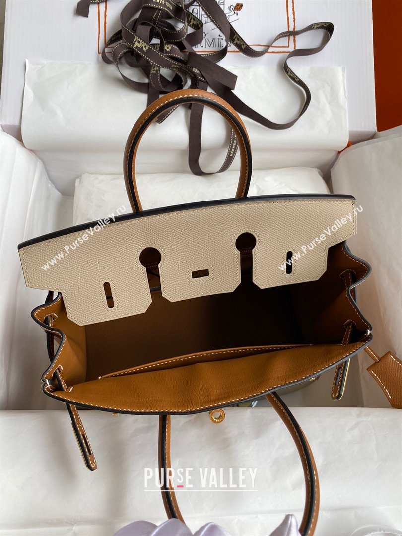 Hermes Birkin 25cm/30cm/35cm Bag in Original Epsom Leather Trench Coat Grey/Brown/Gold 2024 (Full Handmade) (XYA-24070110)