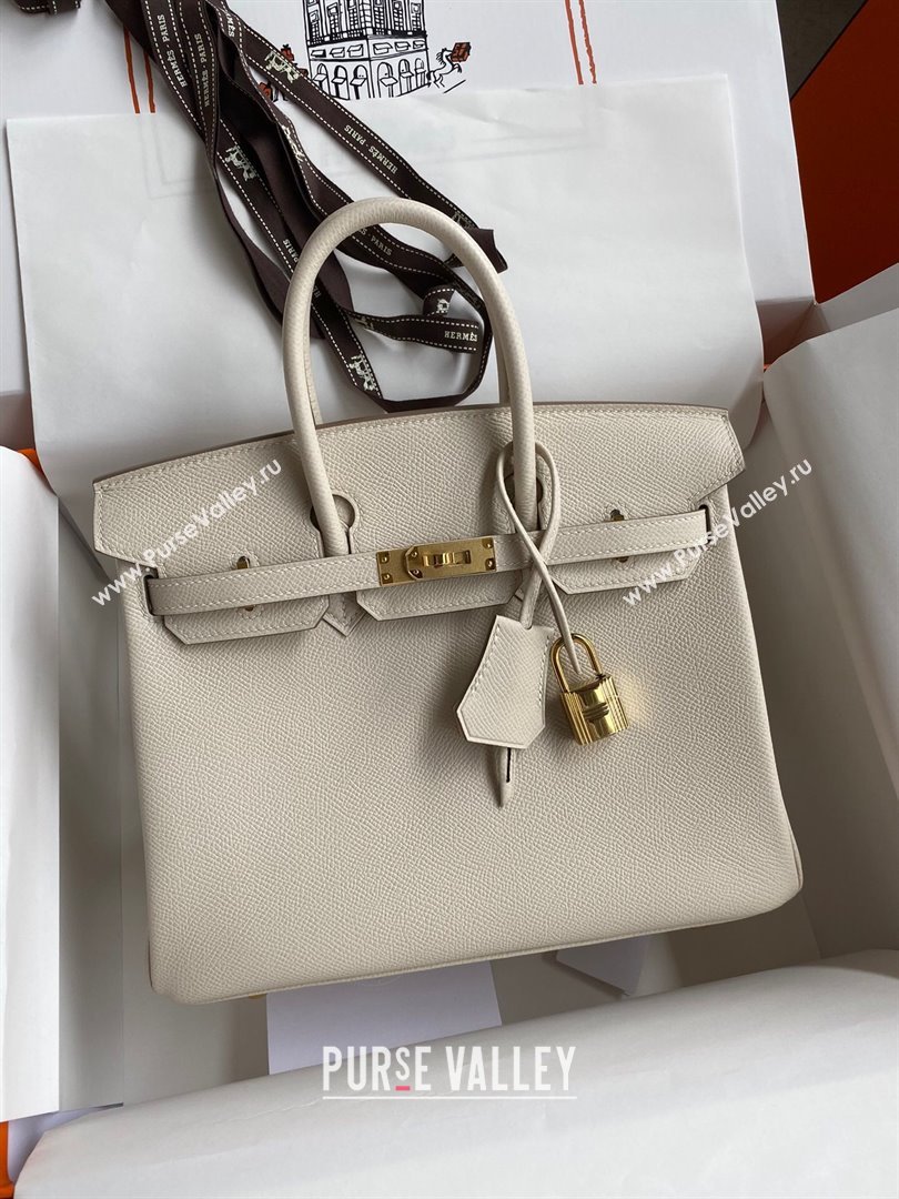 Hermes Birkin 25cm/30cm/35cm Bag in Original Epsom Leather Milkshake White/Gold 2024 (Full Handmade) (XYA-24070111)