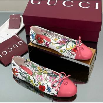 Gucci Flora Printed Ballet Flats White/Pink 2025 ‎840726 (MD-250828054)