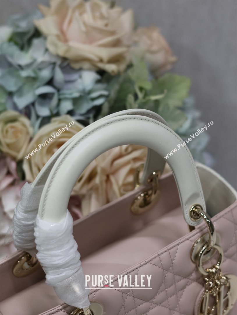 Dior Medium Lady Dior Bag in Two-Tone Cannage Lambskin 5651 White/Pink 2024 (XXG-24050920)